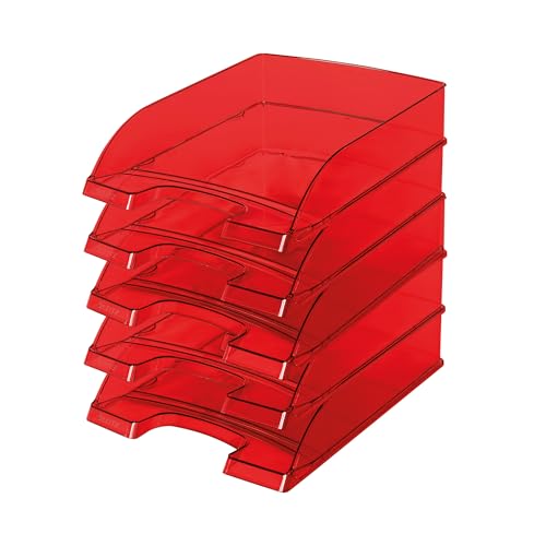 Leitz Briefkorb Standard A4, 5er Pack, Transparente Briefablage in Premium-Qualität, Stapelbare Ablagefächer als Schreibtisch-Organizer, Kombinierbar mit Plus-Serie, Rot, 52260028 Leitz Briefkorb Standard A4, 5er Pack, Transparente Briefablage in Premium-Qualität, Stapelbare Ablagefächer als Schreibtisch-Organizer, Kombinierbar mit Plus-Serie, Rot, 52260028 von Leitz