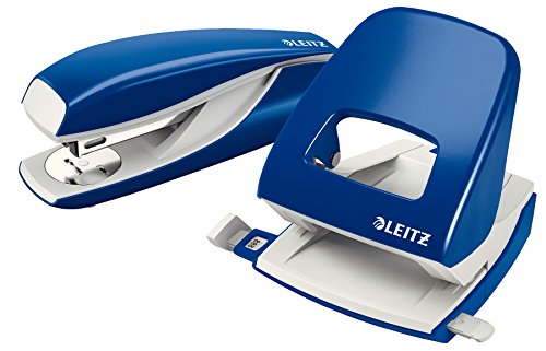 Leitz Büro Heftgerät und Locher-Set, Für 30 Blatt, Ergonomische Design, Blau, NeXXt-Serie, 50950035 von Leitz