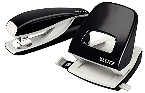 Leitz Büro Heftgerät und Locher-Set, Für 30 Blatt, Ergonomische Design, Schwarz, NeXXt-Serie, 50950095 von Leitz