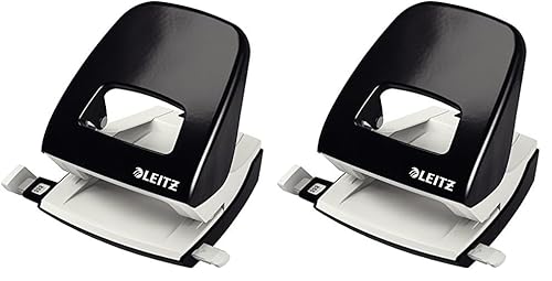 Leitz Büro Locher aus Metall, Für 30 Blatt, Anschlagschiene mit Formatangaben, Die Nummer 1 am Markt, Ergonomisches Design, schwarz, 50080095 (Packung mit 2) von Leitz