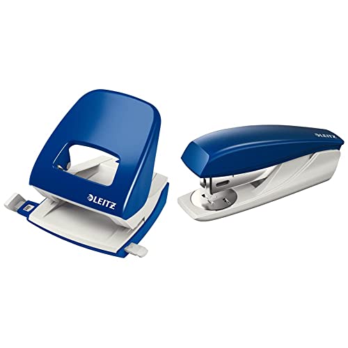 Leitz Büro Locher aus Metall, Für 30 Blatt, Anschlagschiene mit Formatangaben, Ergonomisches Design, blau, 50080035 & Kleines Büroheftgerät, Für 25 Blatt, Ergonomische Form, Blau Leitz Büro Locher aus Metall, Für 30 Blatt, Anschlagschiene mit Formatangaben, Ergonomisches Design, blau, 50080035 & Kleines Büroheftgerät, Für 25 Blatt, Ergonomische Form, Blau von Leitz
