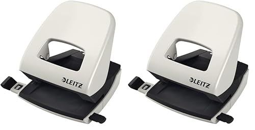 Leitz Büro Locher aus Metall, Für 30 Blatt, Anschlagschiene mit Formatangaben, Ergonomisches Design, grau, 50080085 (Packung mit 2) von Leitz