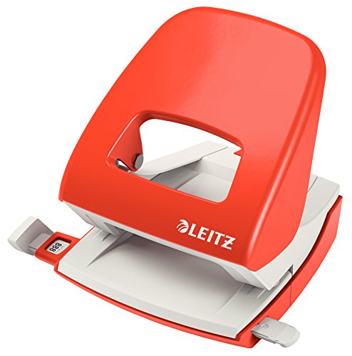 Leitz Büro Locher aus Metall, Für 30 Blatt, Anschlagschiene mit Formatangaben, Ergonomisches Design, hellrot, 50080020 von Leitz