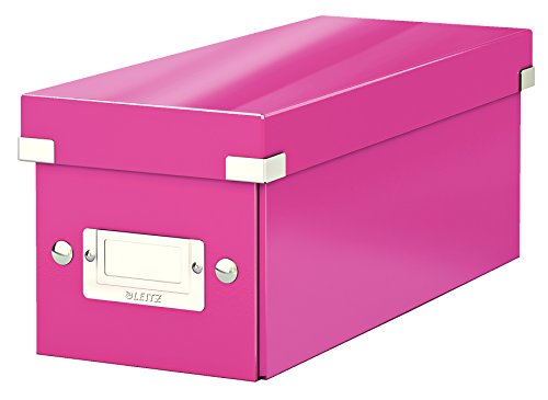 Leitz Click & Store schmale Aufbewahrungsbox, CD Aufbewahrung, Ideal als Geschenkbox mit Deckel, Stapelbox mit Druckknöpfen aus hochwertiger Hartpappe mit laminierter Oberfläche, Pink, 60410023 von Leitz