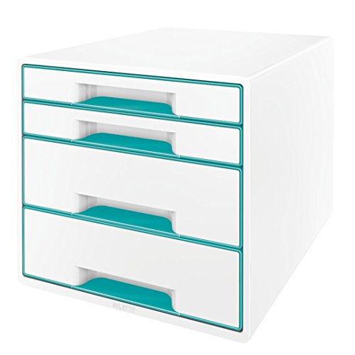 Leitz CUBE Schubladenbox mit 4 Schubladen, Weiß/Eisblau, A4, Inkl. transparentem Schubladeneinsatz, WOW, 52132036 Leitz CUBE Schubladenbox mit 4 Schubladen, Weiß/Eisblau, A4, Inkl. transparentem Schubladeneinsatz, WOW, 52132036 von Leitz
