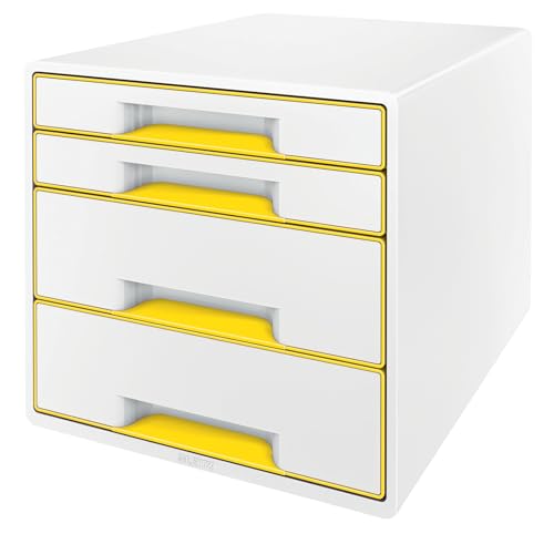 Leitz CUBE Schubladenbox mit 4 Schubladen, Weiß/Gelb, A4, Inkl. transparentem Schubladeneinsatz, WOW, 52132016 Leitz CUBE Schubladenbox mit 4 Schubladen, Weiß/Gelb, A4, Inkl. transparentem Schubladeneinsatz, WOW, 52132016 von Leitz