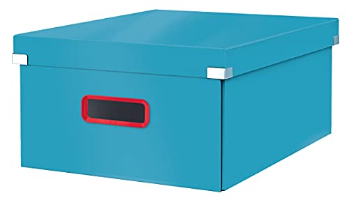 Leitz Click & Store Große Aufbewahrungsbox, Faltbare A3-Aktenbox mit Deckel, Stabiler Premium-Kartonbehälter für die Ablage von Unterlagen, Zuhause/Büro, Cosy Serie, Sanftes Blau, 53490061 von Leitz