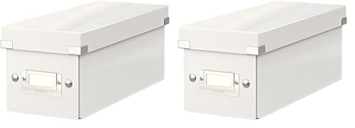 Leitz Click & Store WOW CD Aufbewahrungsbox mit Deckel und Druckknöpfen, aus hochwertiger Hartpappe mit laminierter Oberfläche, weiß, 60410001 (Packung mit 2) von Leitz