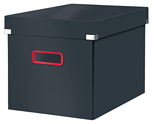 Leitz Click & Store große Aufbewahrungsbox Cube, Faltbare Aufbewahrungsbox mit Deckel, Stabiler Premium-Karton, zum Transport und zur Ablage von Dokumenten, Cosy Serie, Samtgrau, 53470089 von Leitz