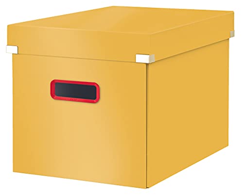 Leitz Click & Store große Aufbewahrungsbox Cube, Faltbare Aufbewahrungsbox mit Deckel, Stabiler Premium-Karton, zum Transport und zur Ablage von Dokumenten, Cosy Serie, Warmes Gelb, 53470019 von Leitz