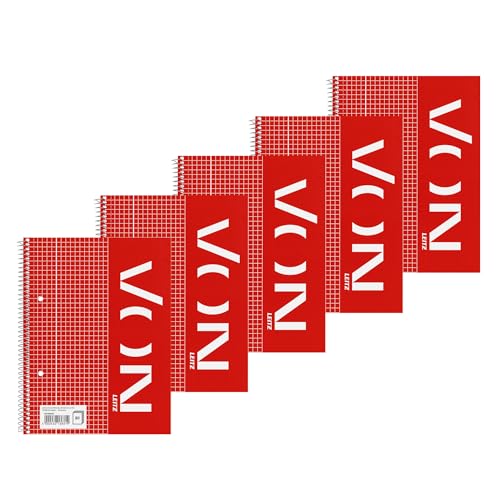 Leitz VON Collegeblock A5 kariert, 5er Pack, Notizblock mit 160 Seiten, 80 Blatt, Ideal für Büro, Studium und Schule, mit Rand links, 45760001 von Leitz
