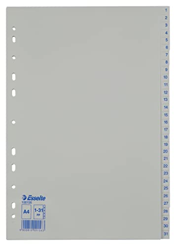 Leitz Esselte Register für A4, 31 Trennblätter, Taben mit Zahlenaufdruck 1-31, Blau/weiß, Robuster Kunststoff, 100156 Leitz Esselte Register für A4, 31 Trennblätter, Taben mit Zahlenaufdruck 1-31, Blau/weiß, Robuster Kunststoff, 100156 von Leitz