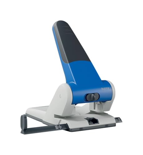 Leitz Extrastarker Registraturlocher, Metall, geeignet für bis zu 65 Blatt, Anschlagschiene mit Formatvorgaben, Ergonomisches Design dank Griffmulde, blau, 51800035 von Leitz