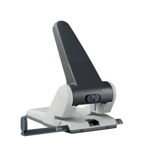 Leitz Extrastarker Registraturlocher aus Metall, Für 65 Blatt, Großer Locher für das Büro, Anschlagschiene mit Formatangaben, Ergonomisches Design, schwarz, 51800095 von Leitz