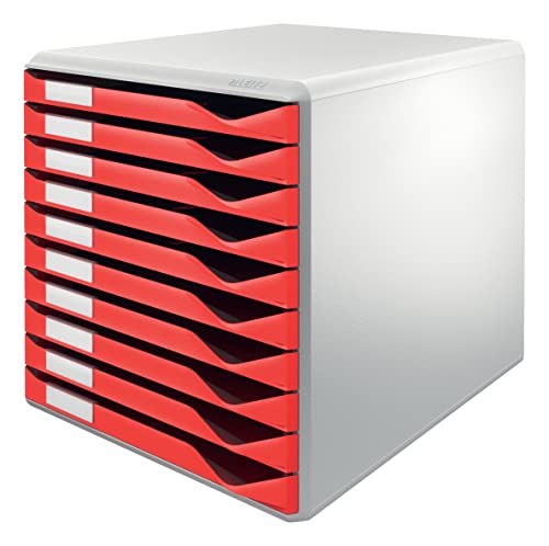 Leitz Formular-Set mit 10 Schubladen, Schubladenset zur Aufbewahrung von Dokumenten und Formularen, Grau/Rot, 52810025 von Leitz