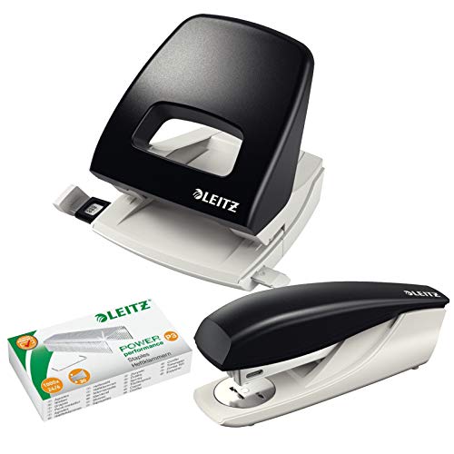 Leitz Heftgerät, 30 Blatt, Schwarz, Ergonomisches Kunststoffgehäuse, Inkl. Heftklammern, New NeXXt, 55000095 (schawrz | set) von Leitz