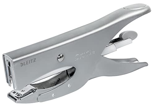 Leitz Heftzange, Für 40 Blatt, Ergonomisches Design aus Metall, Hinterlademechanik, Für Heftklammern P3 (24/6, 26/6) oder P4 (24/8), Silber, 55490081 von Leitz