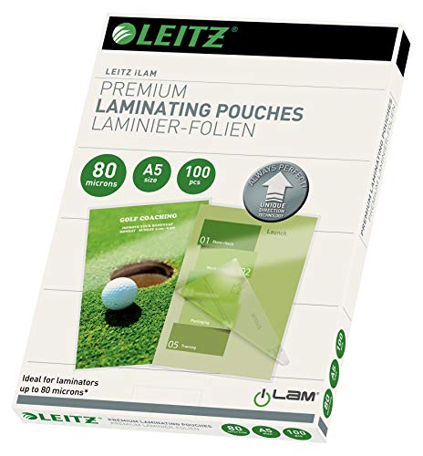 Leitz Heißlaminierfolien A5 80 mic, Laminierfolien in Premium-Qualität im 100er Pack, Glänzend, Transparent, Vereinfachtes Einlegen durch UDT, iLAM, 74920000 Leitz Heißlaminierfolien A5 80 mic, Laminierfolien in Premium-Qualität im 100er Pack, Glänzend, Transparent, Vereinfachtes Einlegen durch UDT, iLAM, 74920000 von Leitz