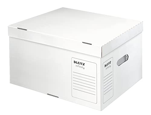Leitz Infinity Archiv-Container, 10 Stück, Größe L, Schachtel für A4 Archivbox 5 x 80 mm/4 x 100 mm, Transportbox mit Deckel Oben, Faltbare Kartonverpackung, 100 % säurefreie Wellpappe, Weiß, 61040000 von Leitz
