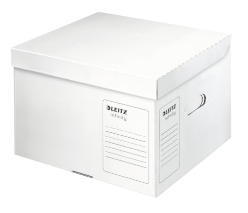 Leitz Infinity Archiv-Container, 10 Stück, Größe M, Schachtel für A4 Archivbox 3 x 100mm/2 x 150mm, Transportbox mit Deckel Oben, Faltbare Kartonverpackung, 100 % säurefreie Wellpappe, Weiß, 61030000 von Leitz