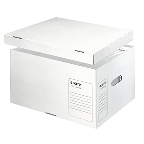 Leitz Infinity Archiv-Container, Größe L, Schachtel für A4 Archivbox 5 x 80 mm/4 x 100 mm, Transportbox mit Deckel Oben, Faltbare Kartonverpackung, 100 % säurefreie Wellpappe, 20 Stück, Weiß, 61040000 von Leitz