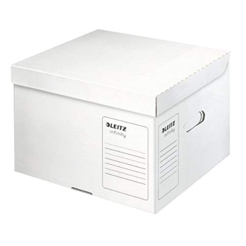 Leitz Infinity Archiv-Container, Größe M, Schachtel für A4 Archivbox 3 x 100mm/2 x 150mm, Transportbox mit Deckel Oben, Faltbare Kartonverpackung, 100 % säurefreie Wellpappe, Weiß, 1 Stück, 61030000 von Leitz