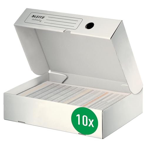 Leitz Infinity Archivbox, 10 Stück, 80 mm Rückenbreite, A4 Faltkarton, Boxen Aufbewahrung mit Deckel an der Oberseite, Lagerbox aus 100% säurefreier Karton, Weiß, Infinity Archiv Serie, 61000000 Leitz Infinity Archivbox, 10 Stück, 80 mm Rückenbreite, A4 Faltkarton, Boxen Aufbewahrung mit Deckel an der Oberseite, Lagerbox aus 100% säurefreier Karton, Weiß, Infinity Archiv Serie, 61000000 von Leitz
