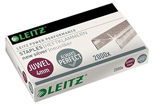 Leitz Juwel Heftklammern 4 mm, Box mit 2000 Stück, Neusilber, 56410000 von Leitz