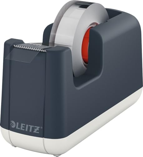 Leitz Klebeband-Tischabroller, Stabiler Stand, Klebebandabroller inkl. Klebeband, Samtgrau, Cosy-Serie, 53670089 von Leitz