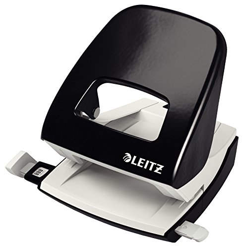 Leitz Büro Locher aus Metall, Für 30 Blatt, Anschlagschiene mit Formatangaben, Die Nummer 1 am Markt, Ergonomisches Design, schwarz, 50080095 von Leitz