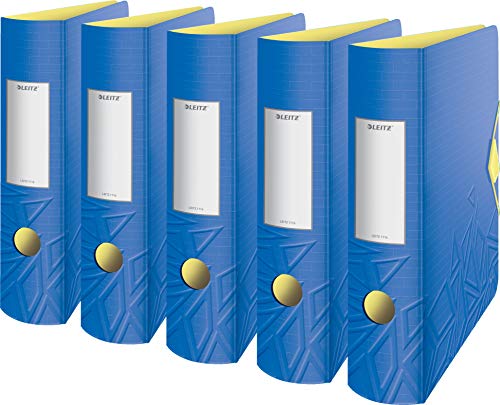 Leitz Multifunktions-Ordner, A4, Abgerundeter Rücken, Gummibandverschluss, Kunststoff, Active Urban Chic (Blau-Gelb | Mehrfach-pack, 5 Stück) von Leitz