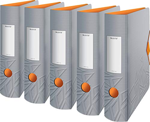 Leitz Multifunktions-Ordner, A4, Abgerundeter Rücken, Gummibandverschluss, Kunststoff, Active Urban Chic (Grau-Orange | Mehrfach-pack, 5 Stück) von Leitz