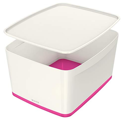 Leitz MyBox, Aufbewahrungsbox mit Deckel, Groß, Blickdicht, Weiß/Pink Metallic, Kunststoff, 52161023 von Leitz