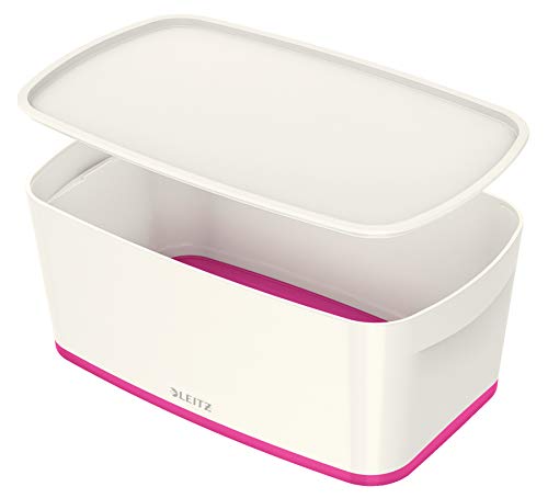 Leitz MyBox, Aufbewahrungsbox mit Deckel, Klein, Blickdicht, Weiß/Pink Metallic, Kunststoff, 52291023 von Leitz