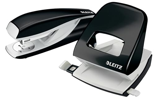 Leitz NeXXt Locher und Heftgerät Set für bis zu 30 Blatt, Inkl. Heftklammern, schwarz, WOW, 50951095 von Leitz