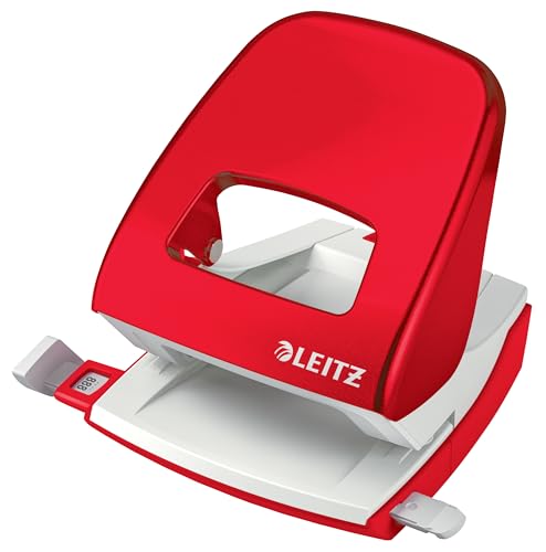 Leitz Büro Locher aus Metall, Für 30 Blatt, Anschlagschiene mit Formatvorgaben, Für Büro, Home Office & Schule, Metallic-Rot, WOW-Serie, 50081026 Leitz Büro Locher aus Metall, Für 30 Blatt, Anschlagschiene mit Formatvorgaben, Für Büro, Home Office & Schule, Metallic-Rot, WOW-Serie, 50081026 von Leitz