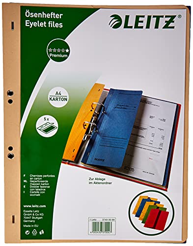 Leitz Ösenhefter (1/2 Vorderdeckel, A4, kfm. Heftung, Manilakarton, sortiert) 5 Stück von Leitz