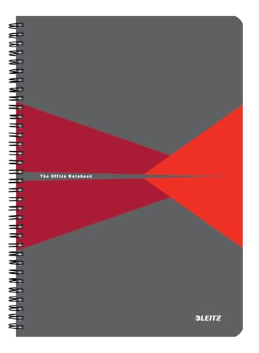 Leitz OFFICE Collegeblock - A4 liniertes Notizbuch mit PP-Einband, Spiralbindung, 360 Grad Öffnung, 180 Seiten/90 Blatt FSC-zertifiziertes Papier (80 g/m²), für Büro & Schule, Rot, 44961025 von Leitz