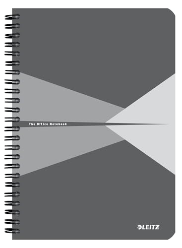 Leitz OFFICE Collegeblock - A5 liniertes Notizbuch mit PP-Einband, Spiralbindung, 360 Grad Öffnung, 180 Seiten/90 Blatt FSC-zertifiziertes Papier (80 g/m²), für Büro & Schule, Grau, 44991085 von Leitz