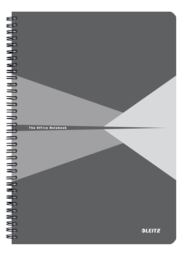 Leitz Office Collegeblock A4 liniert, Notizbuch mit Spiralbindung, Kartoneinband, 360 Grad Öffnung, 180 Seiten/90 Blatt FSC-zertifiziertes Papier(80 g/m²), für Büro & Schule, Grau, 46481085 von Leitz