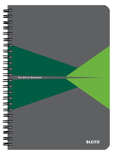 Leitz Office Collegeblock A5 liniert, Notizbuch mit Spiralbindung, Kartoneinband, 360 Grad Öffnung, 180 Seiten/90 Blatt FSC-zertifiziertes Papier (80 g/m²), für Büro & Schule, Grün, 44591055 von Leitz