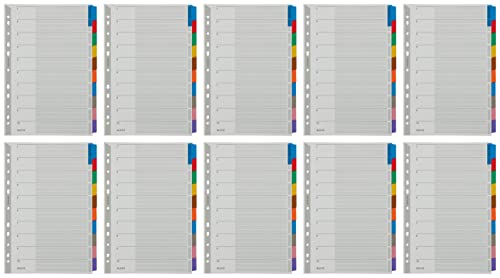 Leitz Ordner Register Blanko, 1-10, Karton, f?r A4, mit Deckblatt, 10 Trennbl?tterm, verst?rktem Lochrand und bunten Taben, 43210000 (10) von Leitz