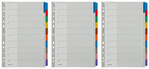 Leitz Ordner Register Blanko, 1-10, Karton, für A4, mit Deckblatt, 10 Trennblätterm, verstärktem Lochrand und bunten Taben, 43210000 (3) von Leitz