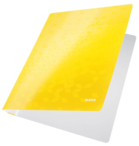 Leitz WOW A4 Schnellhefter, PP-laminierter Karton, Flachhefter mit 60 Blatt Kapazität, Gelb, 30010054 von Leitz
