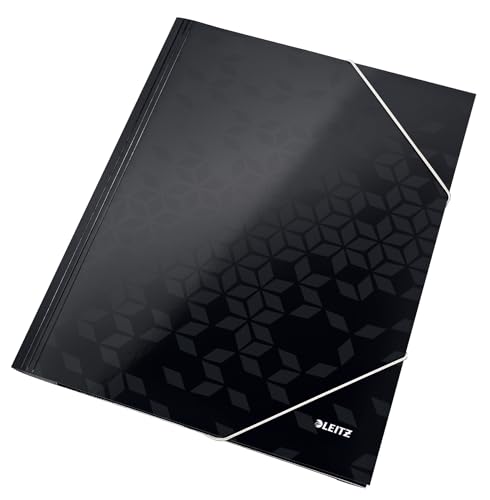 Leitz WOW 3-Klappen-Mappe, Eckspannermappe für bis zu 150 A4-Blätter, elastischer Verschluss, Dokumentenmappe aus Pappe, Schwarz, 39820095 Leitz WOW 3-Klappen-Mappe, Eckspannermappe für bis zu 150 A4-Blätter, elastischer Verschluss, Dokumentenmappe aus Pappe, Schwarz, 39820095 von Leitz