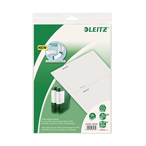 Leitz PC-beschriftbare Ordnerrücken Etiketten für Qualitäts-Ordner 180° Solid 1112 mit Rückentaschen, 20 Stück, 176 x 146 mm, Papier, 16900085 Leitz PC-beschriftbare Ordnerrücken Etiketten für Qualitäts-Ordner 180° Solid 1112 mit Rückentaschen, 20 Stück, 176 x 146 mm, Papier, 16900085 von Leitz
