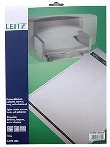 Leitz PC-beschriftbare Rückenschilder selbstklebend für Standard- und Hartpappe-Ordner, 125 Stück, Langes und schmales Format, 39 x 285 mm, Papier, grau, 16880085 von Leitz
