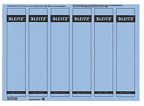 Leitz PC-beschriftbare Rückenschilder selbstklebend für Standard- und Hartpappe-Ordner, 150 Stück, Kurzes und schmales Format, 39 x 192 mm, Papier, blau, 16862035 von Leitz