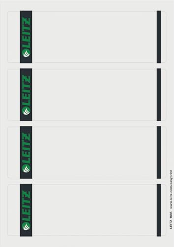 Leitz PC-beschriftbare Rückenschilder selbstklebend für Standard- und Hartpappe-Ordner, 400 Stück, Kurzes und breites Format, 62 x 192 mm, Papier, grau, 16850085 von Leitz