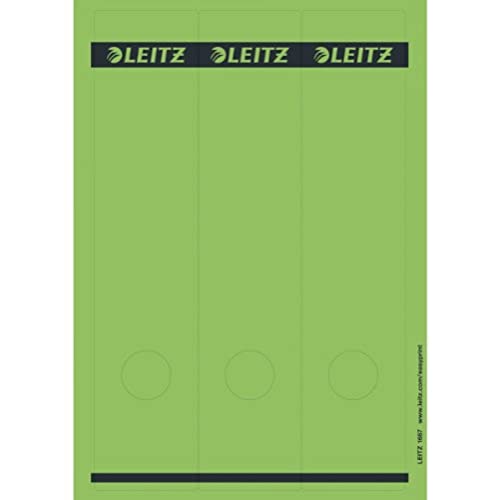 Leitz PC-beschriftbare Rückenschilder selbstklebend für Standard- und Hartpappe-Ordner, 75 Stück, Langes und breites Format, 62 x 285 mm, Papier, grün, 16870055 von Leitz